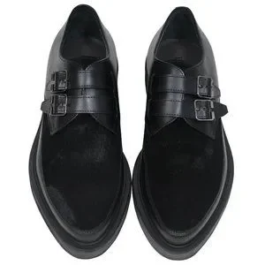 Lanvin Mens Chunky Creeper Derbys 10 L8 Black Leather Pony Hair Dress Monk Strap black-leather-pony-hair-monk-  main image 4